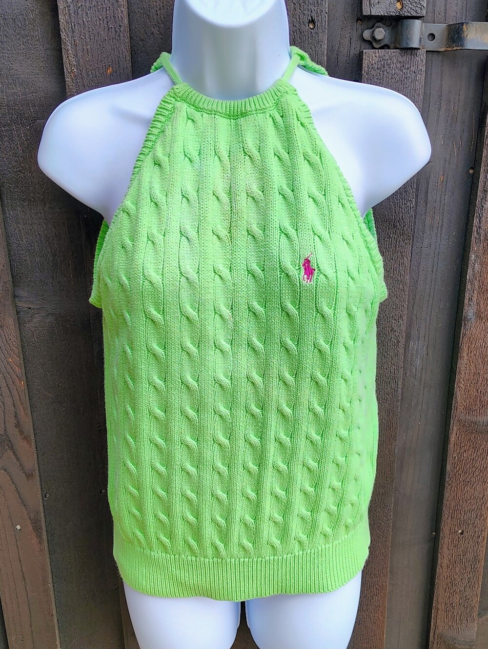 Ralph Lauren Lime Cable-Knit Halter Sweater Tank